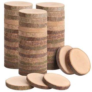 LAZACA Holzscheiben zum Basteln Deko Klein 50 Stücke Holz Log Scheiben Unvollendete DIY Handwerk Holz-Scheiben Hochzeit Mittelstücke Weihnachten Dekoration Baumscheibe 3-4cm