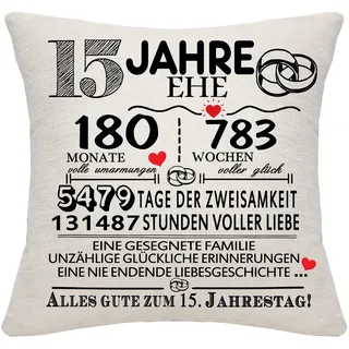 Bommex 15 Jahre Ehe Geschenk 15. Hochzeitstag Kissen Abdeckung Keepsake Dekoration Geschenk für Paare Eltern Frauen Männer Mama Papa Ehemann Frau Oma Opa Tante Onkel Freunde (15. Jahrestag)