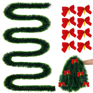 SUBTLETY 8m Lange Weihnachtsgirlande PVC Türkranz mit 24x Rot Fliege, Künstliche Feiertagsgirlanden Weihnachten Girlanden Kunststoff Tannengirlande für Innen- & Außen Dekoration
