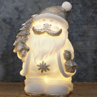 LED Figur "Buddy" - Weihnachtsmann - 4 warmwei√üe LED - H: 25cm - Batteriebetrieb - wei√ü/silber