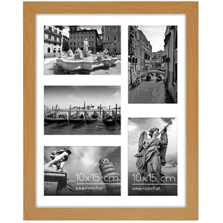 Americanflat Bilderrahmen Collage 10x15 cm - 5 Fotos - 28x36 - Dunkle Eiche | Aus MDF-Holz, bruchsicheres Glas, integrierte Zackenaufhänger, für Fotos und Kunstdrucke