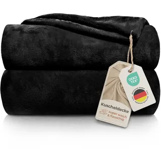 Gräfenstayn® Kuscheldecke flauschig & super weich - hochwertige Fleecedecke auch als Wohndecke, Tagesdecke, Sofadecke & Sommerdecke geeignet - Überwurf Decke Sofa & Couch (Schwarz, 150x130 cm)