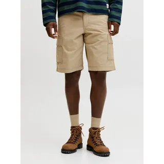 JACK & JONES "JPSTCOLE MATTY CARGO SHORT MID", Herren, Gr. S, N-Gr, crockery, Web, Obermaterial: 100% Baumwolle, unifarben, relaxed fit knielang, Hosen