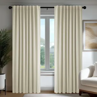 Deconovo Verdunkelungsvorhänge Blickdichte Gardinen mit Kräuselband Schlaufen Vorhang 3-in-1 Thermo Vorhänge gegen Hitze Curtains für Wohnzimmer Schlafzimmer, H300 x B140 cm, Hellbeige, 2er Set
