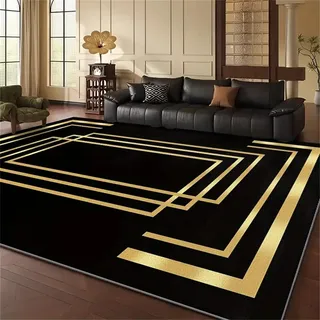 Kuluoits Moderner Teppich, 70x140cm, Abstrakte, Geometrische Teppiche in Schwarz und Gold für Den Innenbereich, Nordische Mode-Heimdekoration, Weiche Teppiche für Wohnzimmer und Schlafzimmer