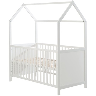 roba Hausbett 70 x 140 cm - FSC zertifiziert - Babybett in Hausoptik - Höhenverstellbar - Umbaubar zum Juniorbett - Holz weiß