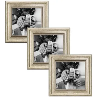 CABBEL Bilderrahmen Vintage Barock-Bilderrahmen Gold & Silber, Wohnzimmer, viele Größen, für 3 Bilder (3 St), 20x20 cm Vintage Barock Ornament Fotorahmen Silber silberfarben 20 cm x 20 cm
