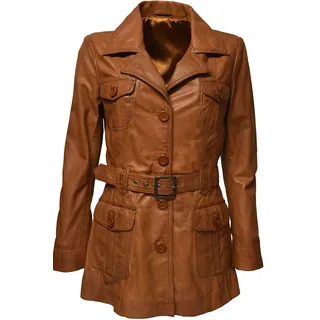 Zimmert Leather Damen Kurzmantel Ledermantel Übergang Weiches Lammnappa Sabina Gürtel mit Schnalle (42, Cognac) - 42