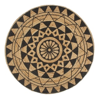 Teppich Handgefertigt Jute mit Schwarzem Aufdruck 90 cm, furnicato, Runde schwarz