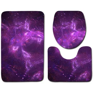 ZXYLSL Badteppiche Lila Abstrakter sternenklarer Himmel 3D Drucken Badematten Badematte Matten Sets Saugfähige Teppich Badteppiche Toilettensitzbezug Mat U-Förmige Matte 3-Teiliges Badezimmer Set