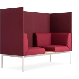 Design Highback Sofa Sona 2,5 Sitzer | Rot  | Gestell Pulverbeschichtet Weiss | Massivholzelement Eiche | hohe Akustikwand 124 cm | Tini