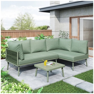 autolock Gartenlounge-Set Garten-Lounge-Set aus Eisen,L-förmiges Gartenmöbel-Set,Lounge-Set, aus Seil mit Sitzkissen,verstellbaren Füßen,2 Sofas und 1 Tisch grün