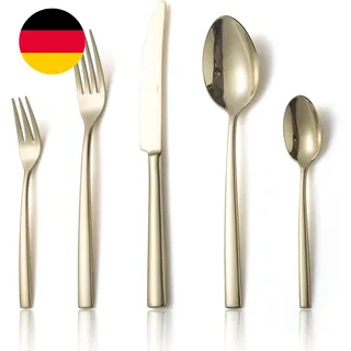 Alata Konrad 18/10 Edelstahl Poliert Champagner Gold, Besteck Set 6 Personen, Es