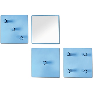 HAKU Möbel Wandgarderobe 4-er Set (BHT 15x15x6 cm) BHT 15x15x6 cm blau Garderobenpaneel  Garderobe Garderobenleiste Garderobenset - blau