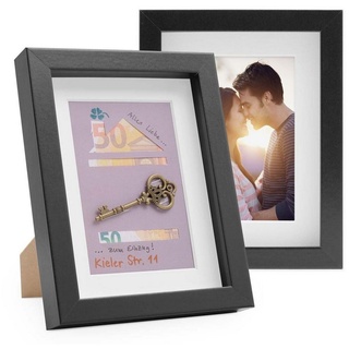 PHOTOLINI Bilderrahmen 2er Set 3D-Rahmen mit Passepartout / für Objekte bis 1,5 cm Tiefe schwarz 15 cm x 20 cm