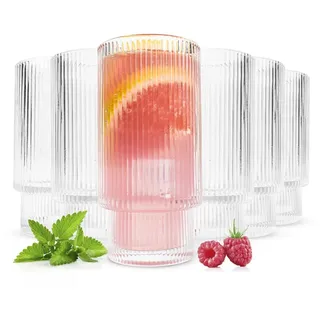 6 Stapelbare Cocktailgläser 330ml Geriffelte Saftgläser Wasserglas - Transparent