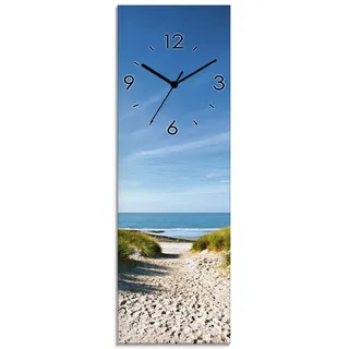 ARTLAND Wanddeko Wanduhr ohne Tickgeräusche Glas Funkuhr 20x60 cm Rechteckig Lautlos Landschaft Strand Meer Düne Nordsee Maritim T9EX