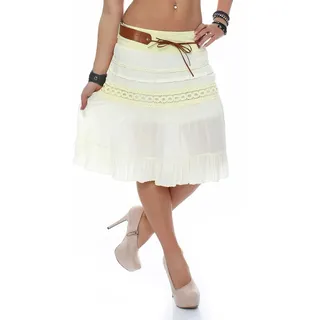 Malito - Damen Rock mit Gürtel - Glockenrock mit Stickereien - kurzer Sommerrock mit Jerseybund - unifarbener Minirock 8220 (Gelb) - 34-40