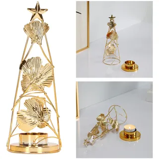 Weihnachtsbaum-kerzenhalter Mit Goldfarbenen Aprikosenblättern Und Eisen, Größe 22 X 7,2 Cm / 8,7 X 2,8 Zoll