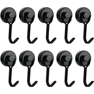 Magnethaken, 10 Stück Schwarz Magnethaken Extra Stark,20mm Black Magnet Haken,Magnet Haken Drehbar hält 30LBS (13KG) Super Starker Magnete mit Haken Drehbar und Schwenkbar (20mm,black)