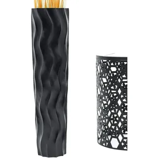 Leewadee Große Deko Bodenvase Für Dekozweige, Hohe Standvase Für Pampasgras, Design Holzvase, 70 cm, Schwarz