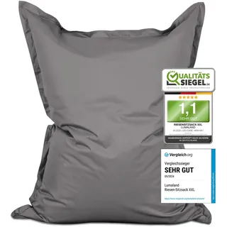 Lumaland Riesen-Sitzsack XXL 140x180 cm | Wasserfestes Indoor & Outdoor Liegekissen mit über 3 Mio. anpassungsfähigen EPS-Perlen | Bean Bag mit waschbarem Bezug [Grau]