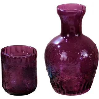 Vintage-Nachttisch-Wasserkaraffe und Glas-Set, Nachttischkaraffe, Nacht-Wasserkaraffe und Becher, 1 L Vintage-Nachttisch-Glaskaraffe, Glaskaraffe, Krug mit Tasse für Schlafzimmer, Badezimmer,(lila)
