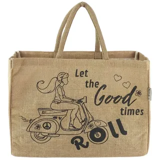Domelo Einkaufsshopper Jute Einkaufskorb, Vegan Einkaufstasche, Korbtasche, Shopping bag, verstärkter Boden, wasserabweisende Innenbeschichtung