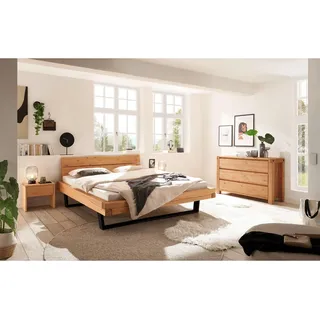 Livetastic Balkenbett, Honigeiche, Metall, Kiefer, vollmassiv, 180x200 cm, in verschiedenen Größen erhältlich, für Lattenrost geeignet, Schlafzimmer, Betten, Doppelbetten
