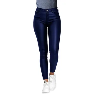 Minetom Damen Lederhose Sexy PU Leder Look Skinny Leggings Hochwertige High Waist Stretch Optik Schwarz Schlank Hose Kunstlederhose Treggins Push Up Effekt Pants Jeanshose