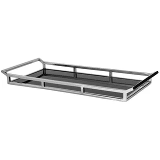 Fink Dekotablett PIANO Tablett - H. 5cm x L. 55cm - schwarz/silber - Edelstahl/Glas (1 St., 1 Stück), Elegantes Serviertablett & Deko Tablett - Vielseitige Servierplatte silberfarben