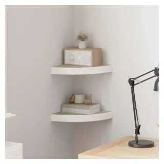furnicato Wandregal Eck-25x25x3,8 cm in Eiche und Weiß, Waben-MDF & Metall, 2-tlg., Schwebendes Wandboard mit unsichtbarer Montage und 5 kg Traglast braun 25 cm x 3.8 cm x 25 cm