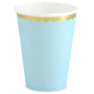 6 Becher hellblau mit Goldrand