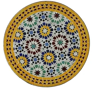 Casa Moro Gartentisch Marokkanischer Mosaiktisch Ankabut Gelb Ø 60 cm rund mit Eisen-Gestell (Kunsthandwerk aus Marrakesch), Handmade Beistelltisch Balkontisch, MT2037 bunt