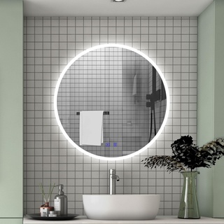 Aica Sanitär LED Spiegel Rund 70 cm Bluetooth 5.0 Kalt/Neutral/Warmweiß dimmbar, Touch-Schalter Beschlagfrei Badspiegel Runder Spiegel