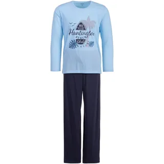 Henry Terre Herren Pyjama Langarm T-Shirt mit Hose Beach Schlafshirt M-2XL Baumwolle - XL