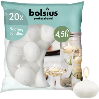 Bolsius - Schwimmkerzen - Weiß - 20 Stück - im Beutel - Länge Brenndauer 4,5 Stunden - 4,5 x 3 cm - Unparfümierte - Natürliches Pflanzenwachts - Ohne Palmöl