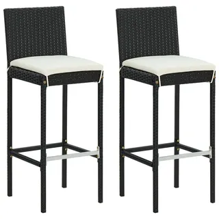 vidaXL Garten-Barhocker mit Kissen 2 STK. Schwarz Poly Rattan