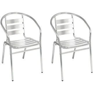 INDA-Exclusiv 2 Sück Aluminium Bistrostuhl stapelbar Stapelstuhl Campingstuhl Gartenstuhl Küchenstuhl Balkonmöbel Gartensitzmöbel, Farben:Silber