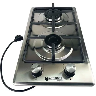 GARDINGER Haushaltskocher Prime Edelstahl zweiflammig Propankocher Gaskocher Piezo (230 V) Zündsicherung Outdoorküche als Einbaugerät oder Standgerät