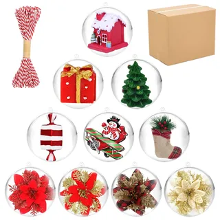 Surflyee 20 Stück Kugeln zum Befüllen, 6CM Weihnachtskugeln Kunststoff | Plastik Transparente Acrylkugeln Zum Befüllen, Christbaumkugel, Acrylkugeln mit Aufhänge-öse, Weihnachtsbaum Kugeln
