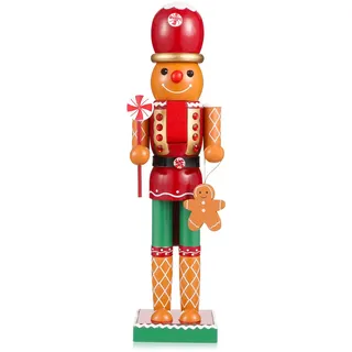 Hemobllo Nussknacker Figur Groß, 35 cm Lebkuchenmann aus Kunststoff mit Kochmütze – Weihnachtsdeko für Wohnzimmer & Festtisch – Geschenk für Familie & Freunde