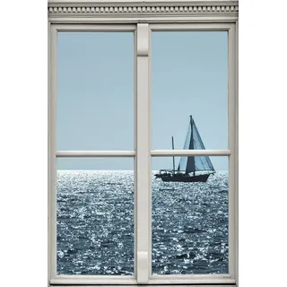 Queence Wandsticker QUEENCE "Segelboot", blau, B:40cm H:60cm T:0,1cm, Wandtattoos, Wandsticker, Wandbild, selbstklebend, 3D, Fenster
