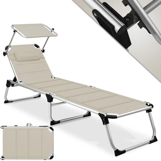 KESSER® Sonnenliege SUN mit Dach Gartenliege Liegestuhl klappbar Sonnendach Verstellbarer Rückenlehne , ergonomisch, gepolsterter Liegefläche, Aluminium Liege Gartenstuhl tragbar Strandliege