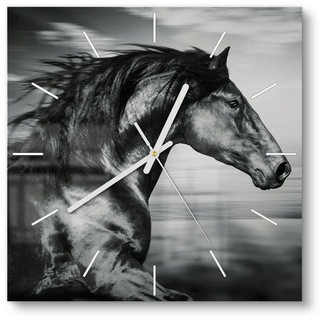 DEQORI Wanduhr 'Galoppierendes Pferd' (Glas Glasuhr modern Wand Uhr Design Küchenuhr) schwarz|weiß 30 cm x 30 cm
