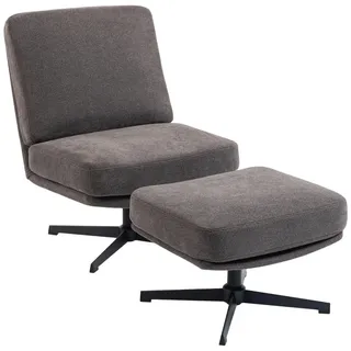 Homcom Relaxsessel mit Hocker drehbar Leinenoptik 68 x 93 x 91 cm Dunkelgrau
