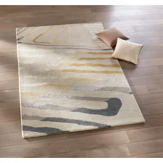 Teppich HEINE HOME Gr. 6, beige (beige, grau), B:190cm H:15mm L:290cm, Viskose, Wolle, Teppiche, Schurwollteppich Shaggyteppich Teppich