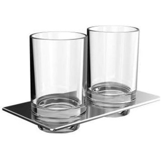 Emco Art Doppel-Glashalter (Kristallglas klar, Halterung Chrom, Maße 194x101 mm, Zahnputzbecher, Zahnbürstenhalter) 162500100, Glas, Normal