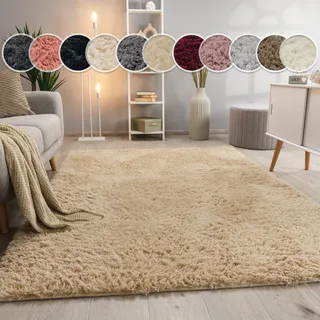 Paco Home - Hochflor Teppich Wohnzimmer Fellteppich Kunstfell Flauschig Rutschfest beige, 140x200 Cm