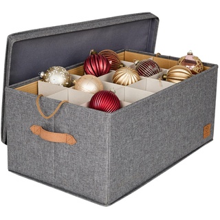 LOVE IT STORE IT Premium Aufbewahrungsbox für Weihnachtskugeln - Box für Christbaumschmuck aus Stoff - 30 Fächer, Tray komplett herausnehmbar - Grau - 58x36x25 cm
